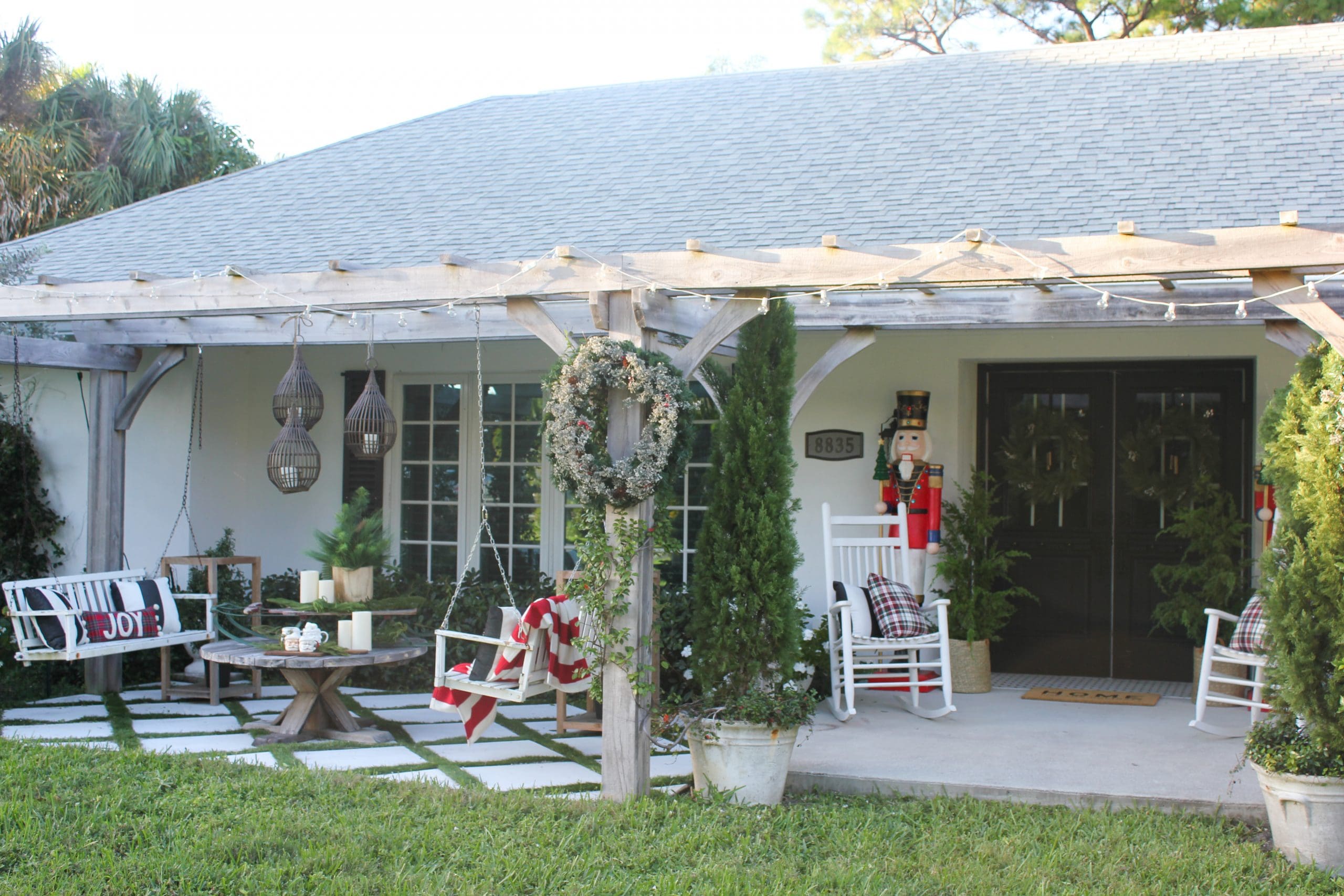 view of front porch with Christmas decorations