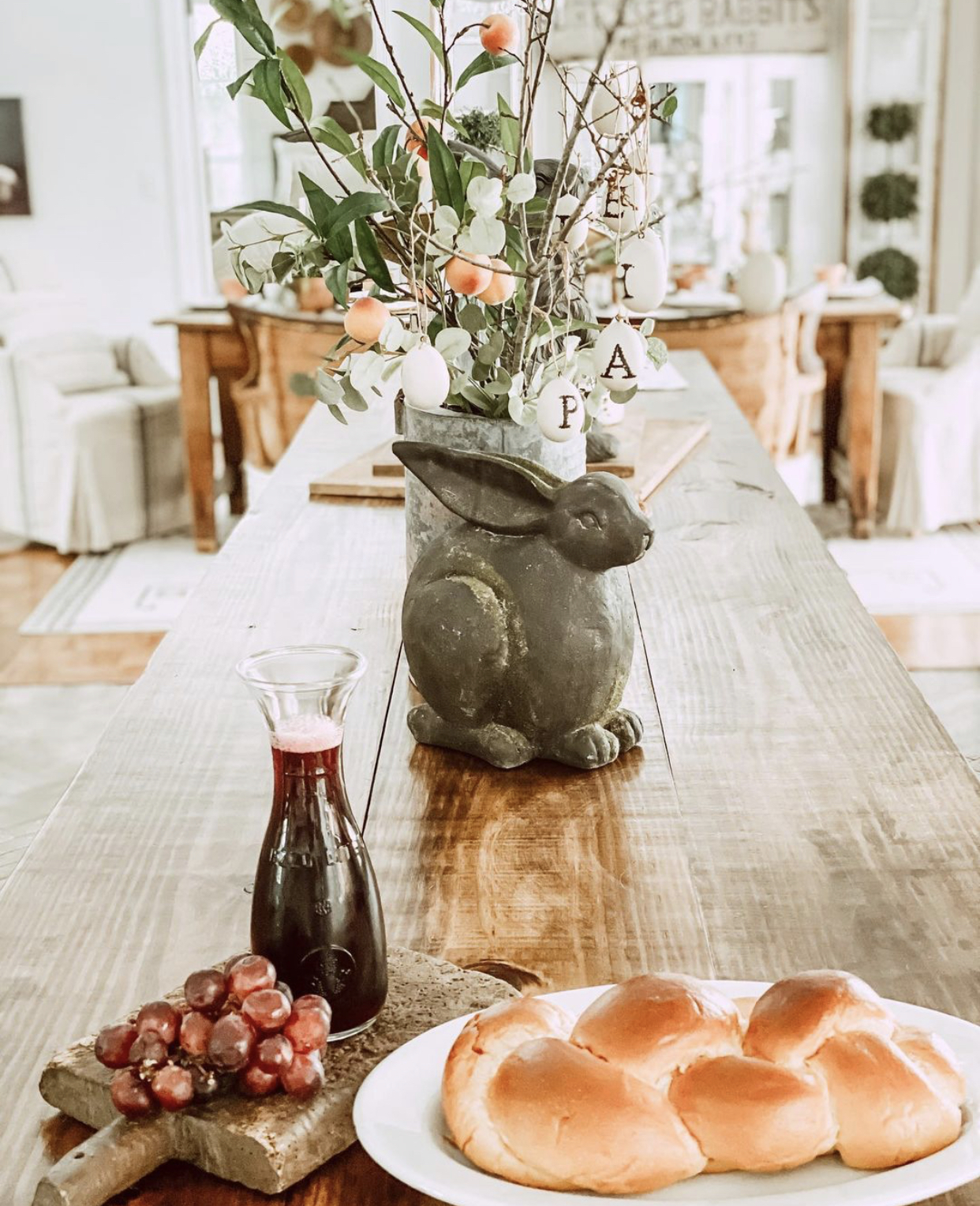 beautiful arrangement of grapes and bread for Easter communion at home