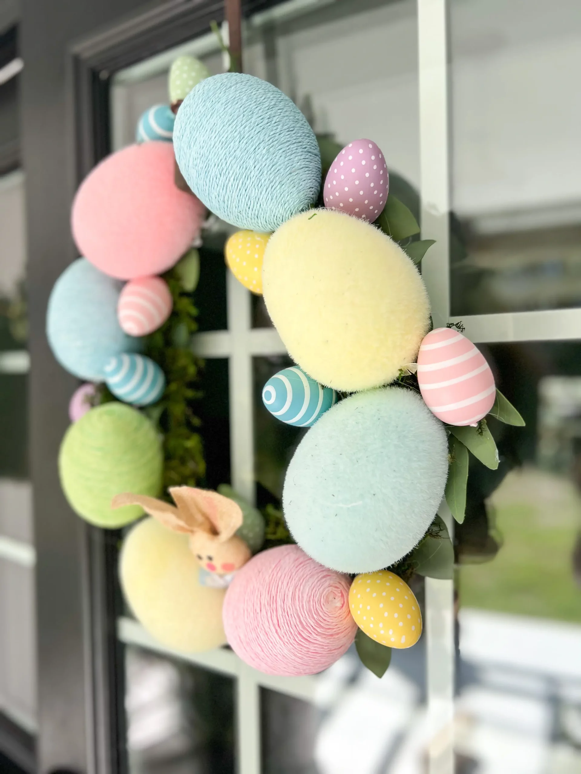 finished egg wreath on front door