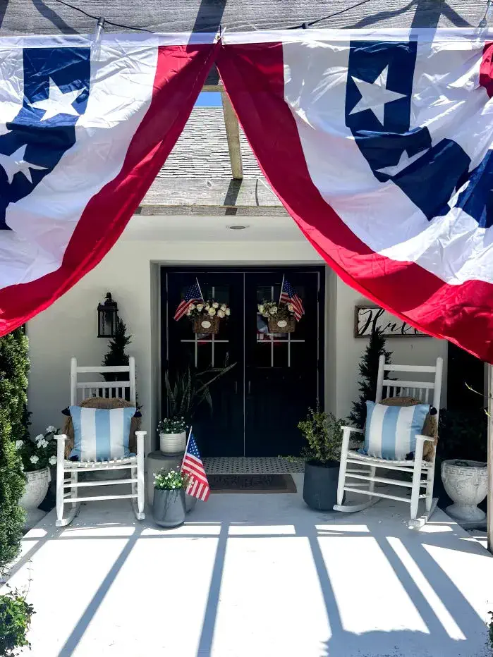 patriotic bunting across the front porch
